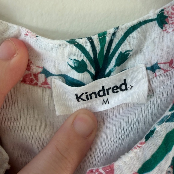 Anthropologie Kindred Size Medium White Green Pink Embroidered Floral Midi Dress - Picture 9 of 16